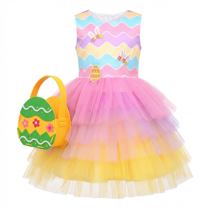 Sunny Fashion Girls Rainbow Easter Tulle Princess Dress with Egg Bag