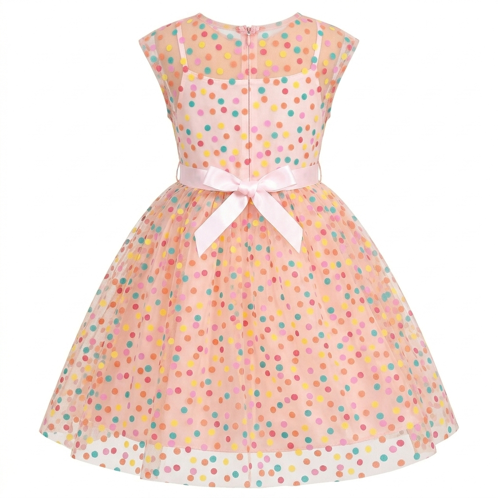 Sunny Fashion Girls Rainbow Polka Dot Tulle Dress with Ribbon Waist