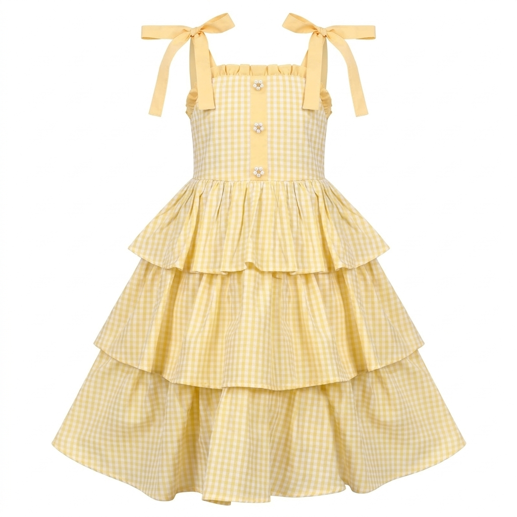 Sunny Fashion Girls Orange Cotton Ruffle Sundress with Bow Shoulder Straps