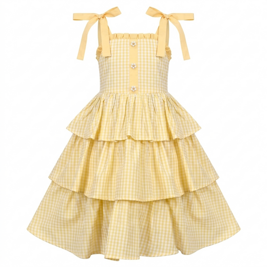 Sunny Fashion Girls Orange Cotton Ruffle Sundress with Bow Shoulder Straps