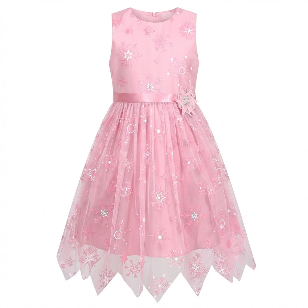 Sunny Fashion Girls Pink Snowflake Star Tulle Dress