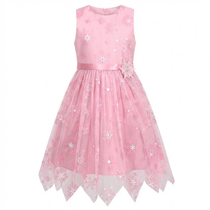 Sunny Fashion Girls Pink Snowflake Star Tulle Dress
