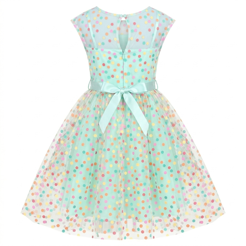 Sunny Fashion Girls Rainbow Polka Dot Tulle Dress with Ribbon Waist
