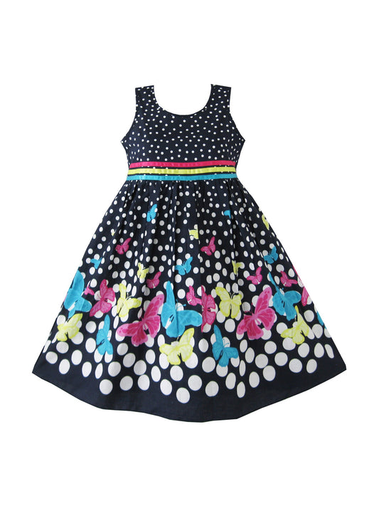 Girls Dress Red Butterfly Party Wedding Christmas Kids Clothes Blue