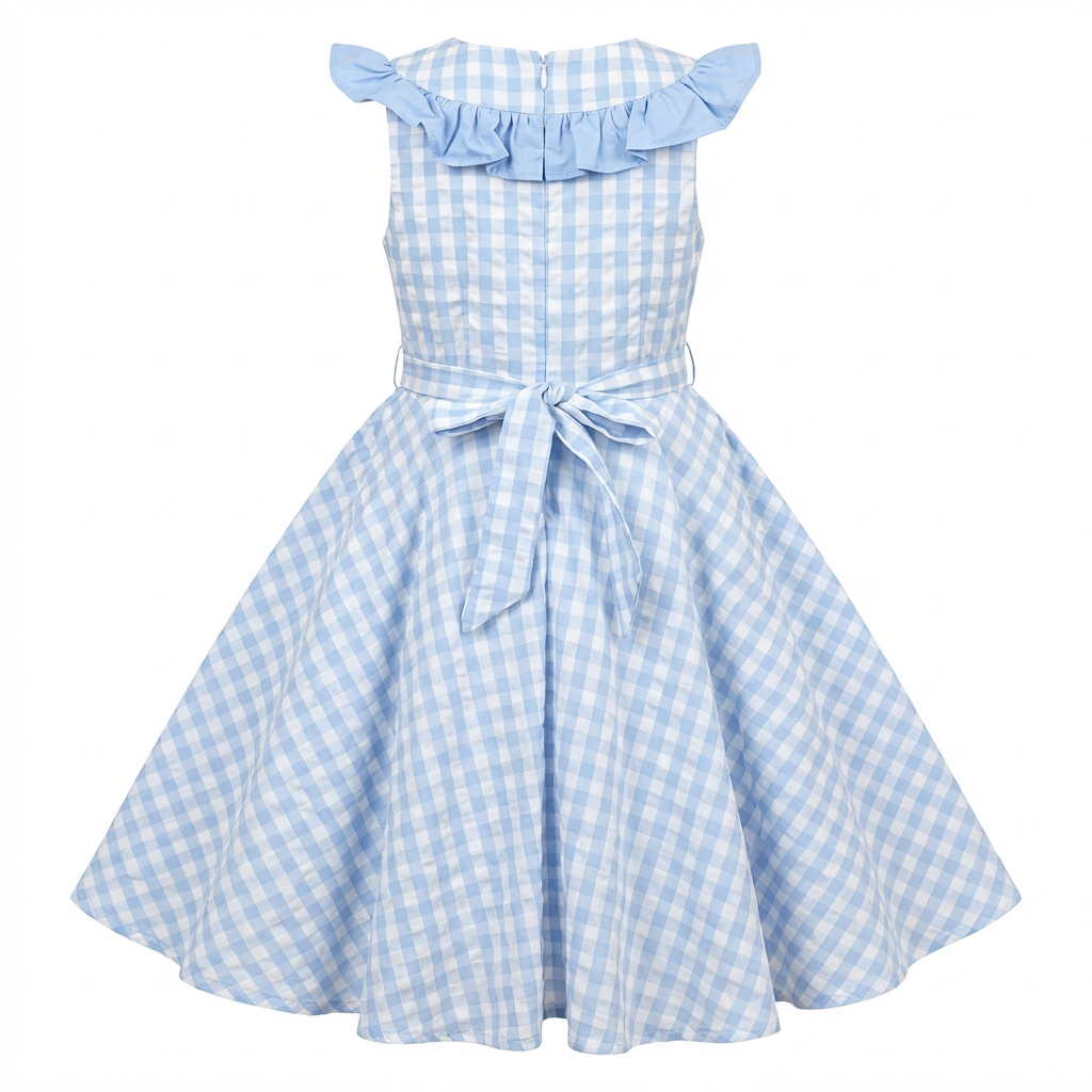 Sunny Fashion Girls Blue Gingham Plaid Ruffle Cotton Dress