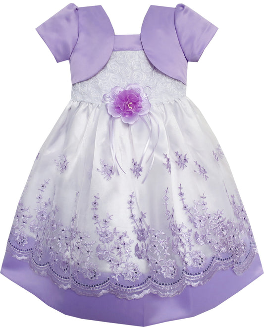 2-in-1 Flower Girls Dress Dimensional Butterfly Pageant Party Purple