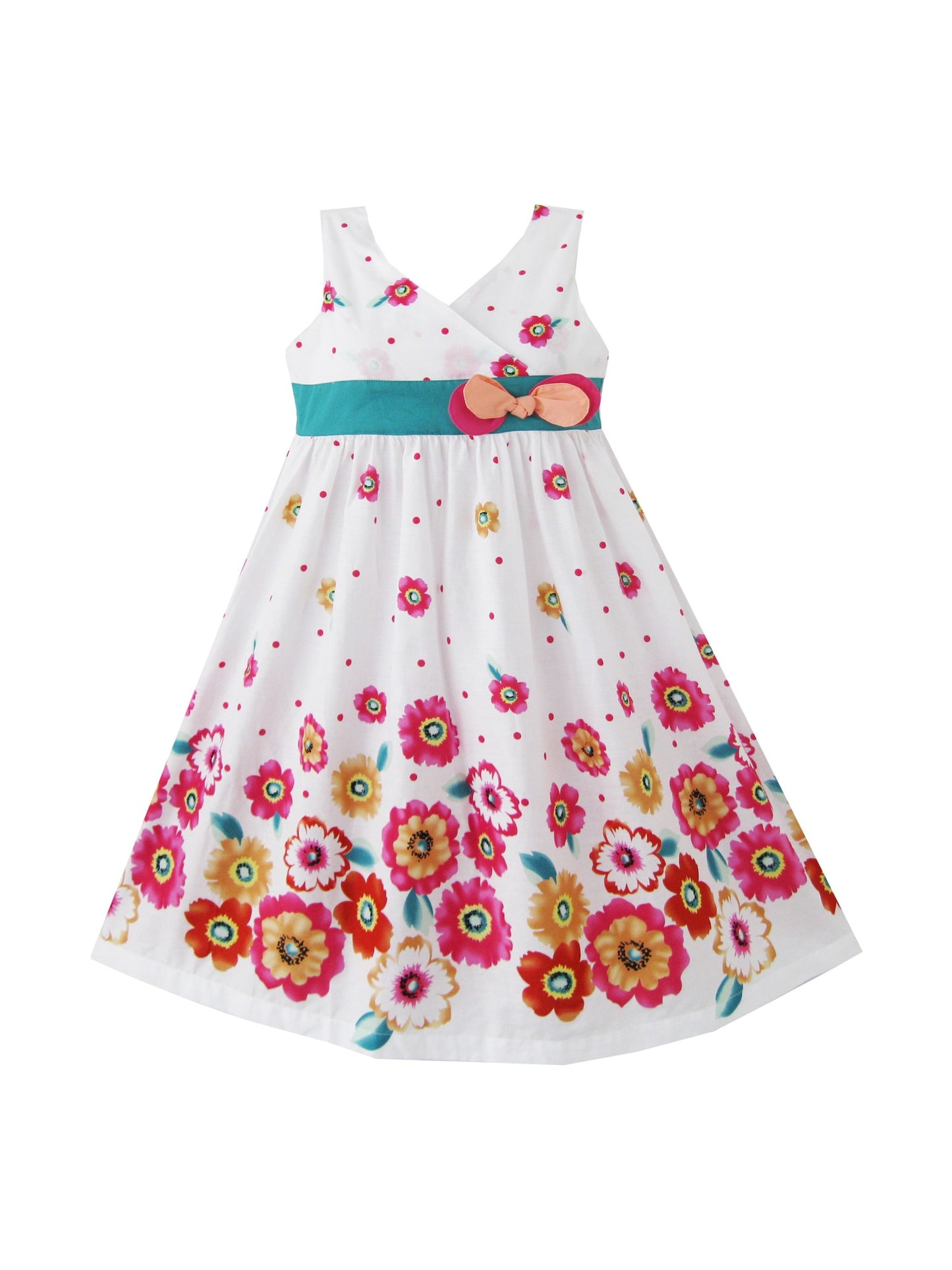 Girls Dress Pink Yellow Sunflower Print Bow Tie Sundress Pink