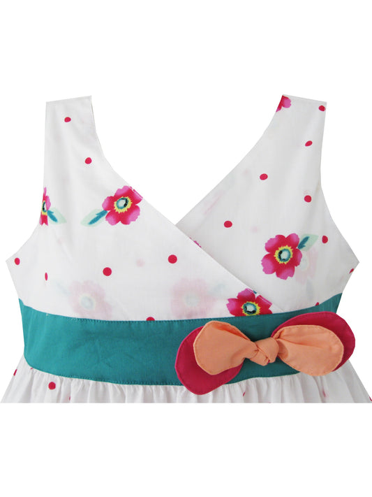 Girls Dress Pink Yellow Sunflower Print Bow Tie Sundress Pink