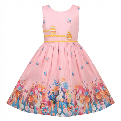 Sunny Fashion Girls Pink Easter Print Sleeveless Dress