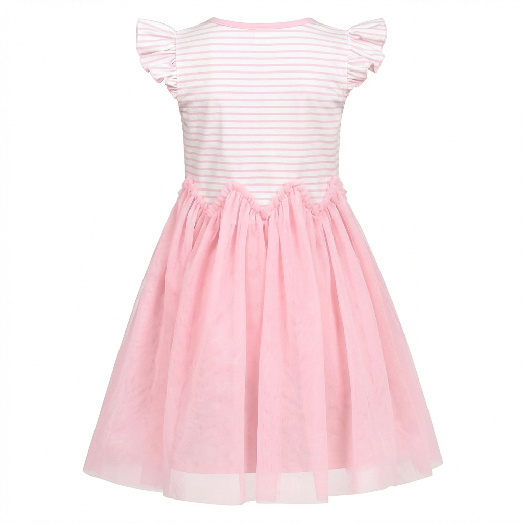 Sunny Fashion Girls Yellow Striped Cotton Dress with Daisy Tulle Skirt