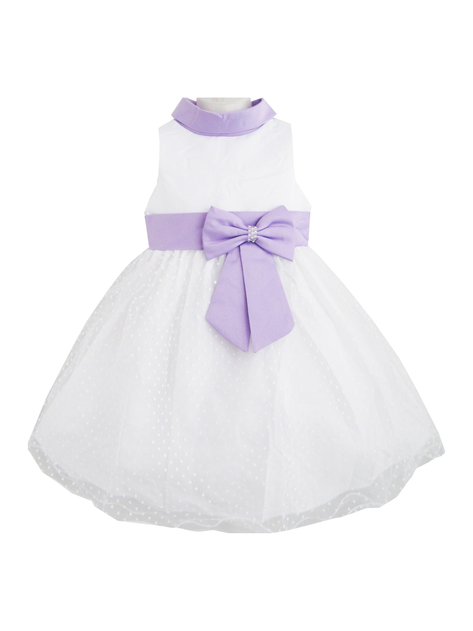 Girls Dress Purple Collar White Wedding Pageant Flower Girl Kids Clothes Purple