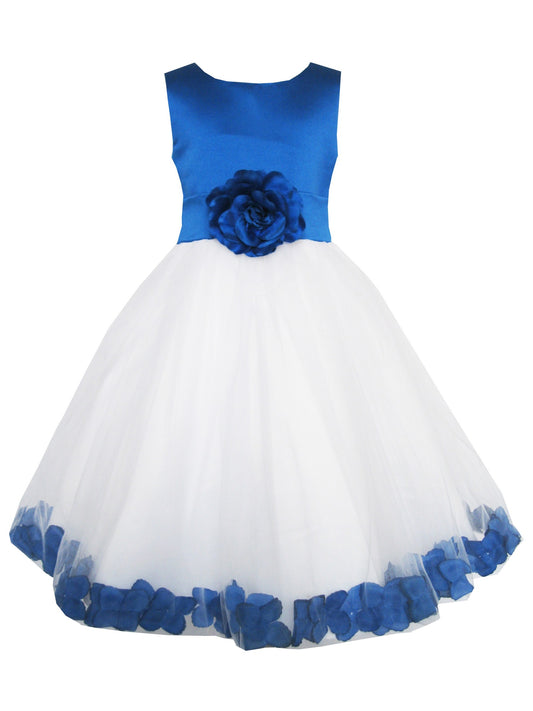 Girls Dress Orange Flower Tulle Wedding Pageant Bridesmaid Kids Clothes Blue