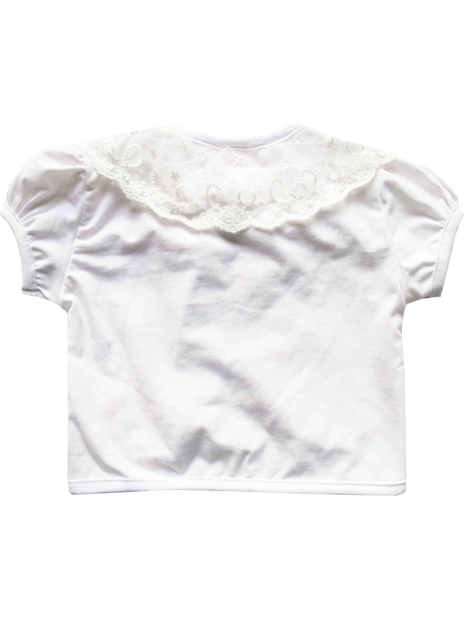 Girls Dress White Top Vest Shrug Lace Flower Pearl Short Sleeve Kids White