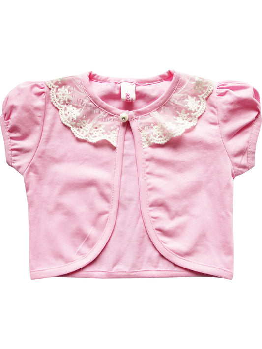 Girls Dress Pink Top Vest Shrug Lace Flower Pearl Short Sleeve Kids Pink