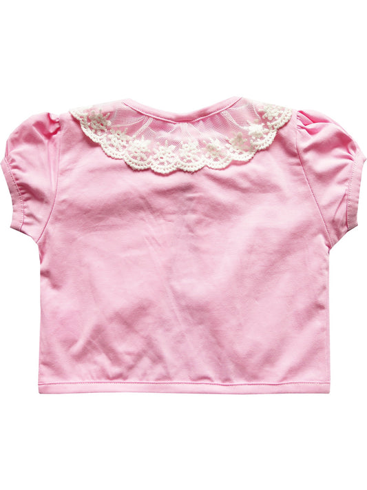 Girls Dress Pink Top Vest Shrug Lace Flower Pearl Short Sleeve Kids Pink