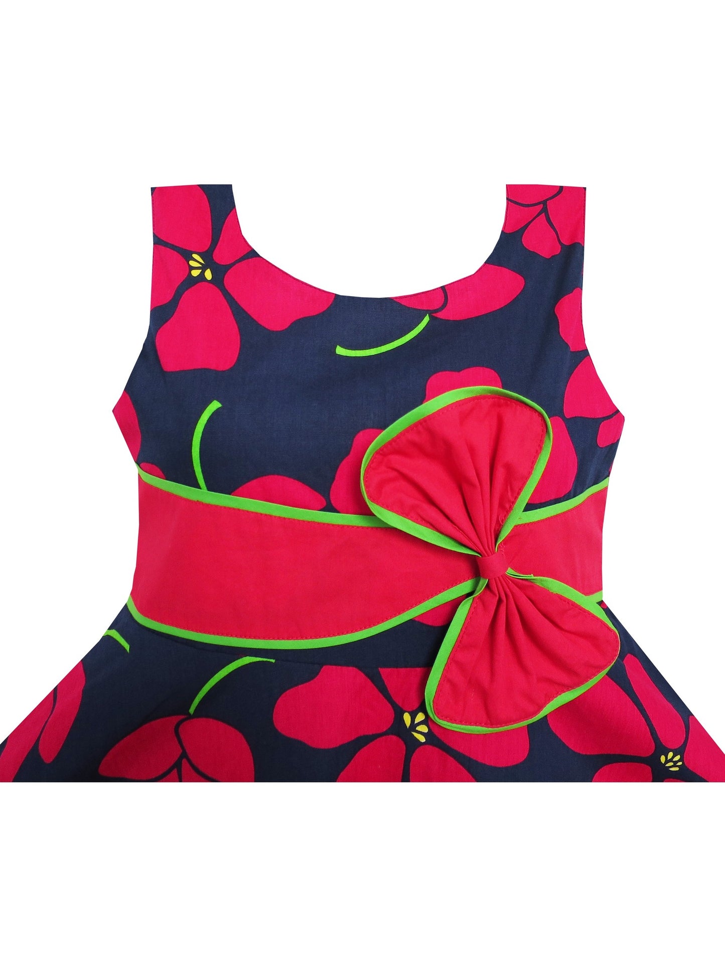 2 Pecs Girls Dress Sun Hat Bow Tie Flower Summer Beach Kids Clothing Red