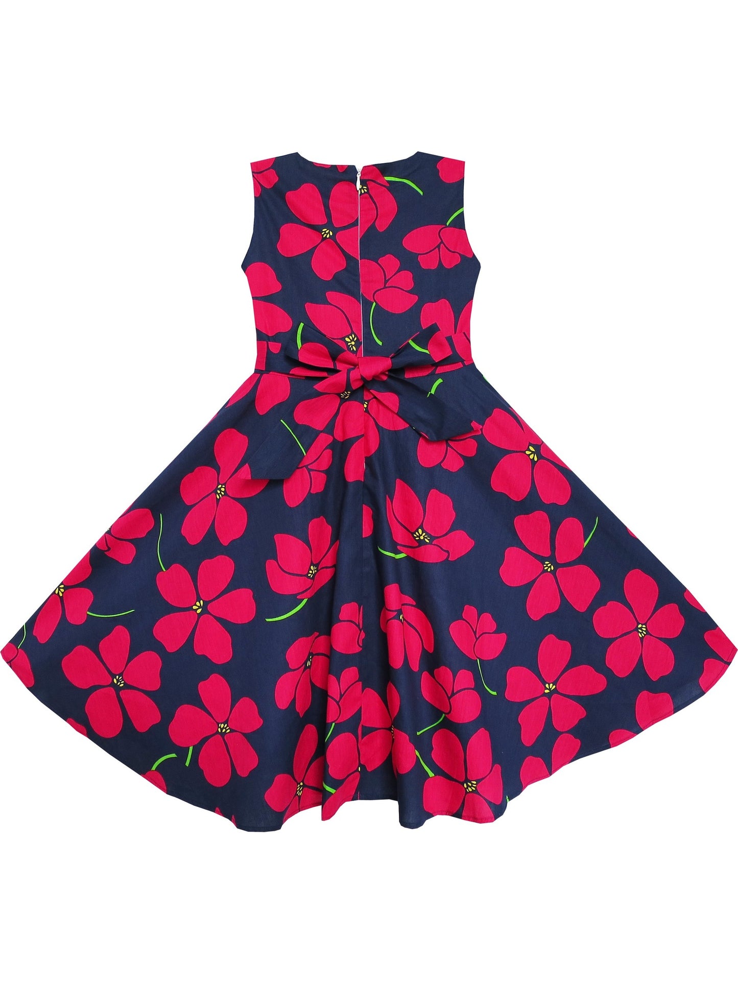 2 Pecs Girls Dress Sun Hat Bow Tie Flower Summer Beach Kids Clothing Red