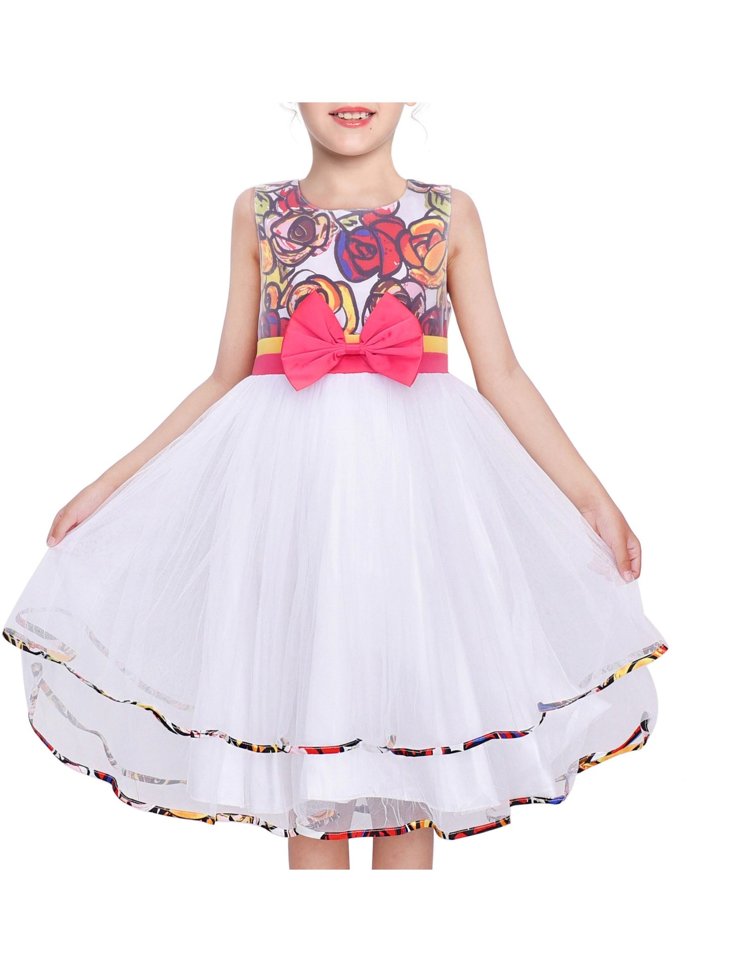 Girls Dress Pink Rose Pageant Tulle Wedding Kids Boutique White