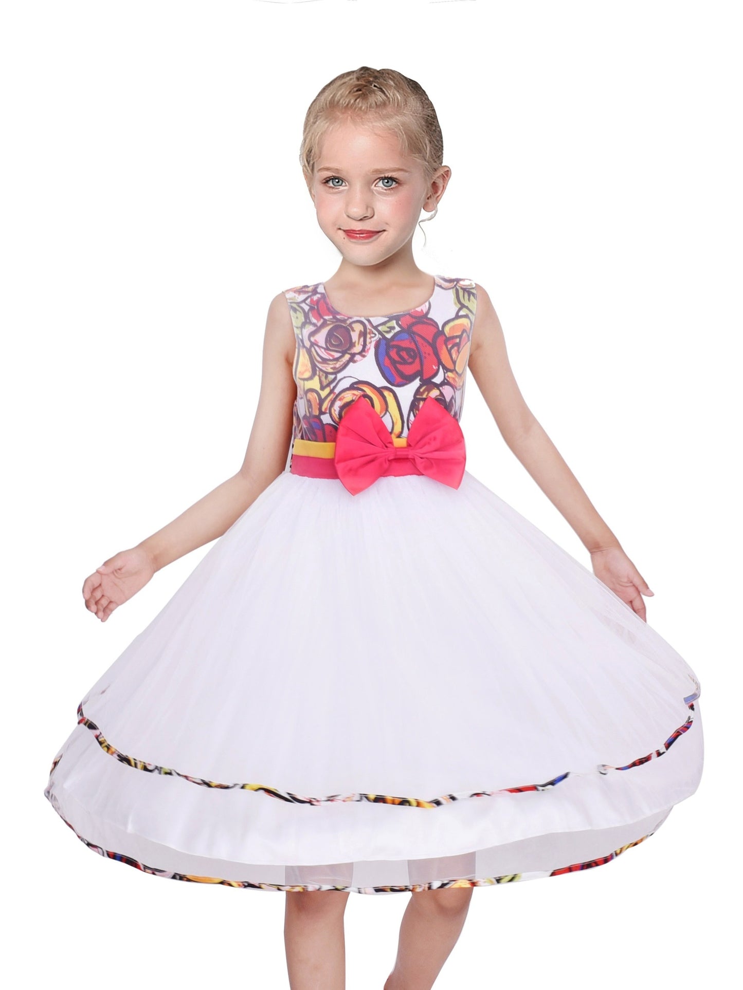 Girls Dress Pink Rose Pageant Tulle Wedding Kids Boutique White