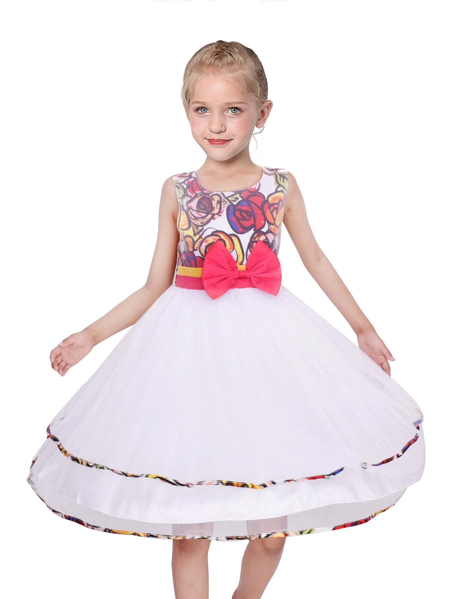 Girls Dress Pink Rose Pageant Tulle Wedding Kids Boutique White