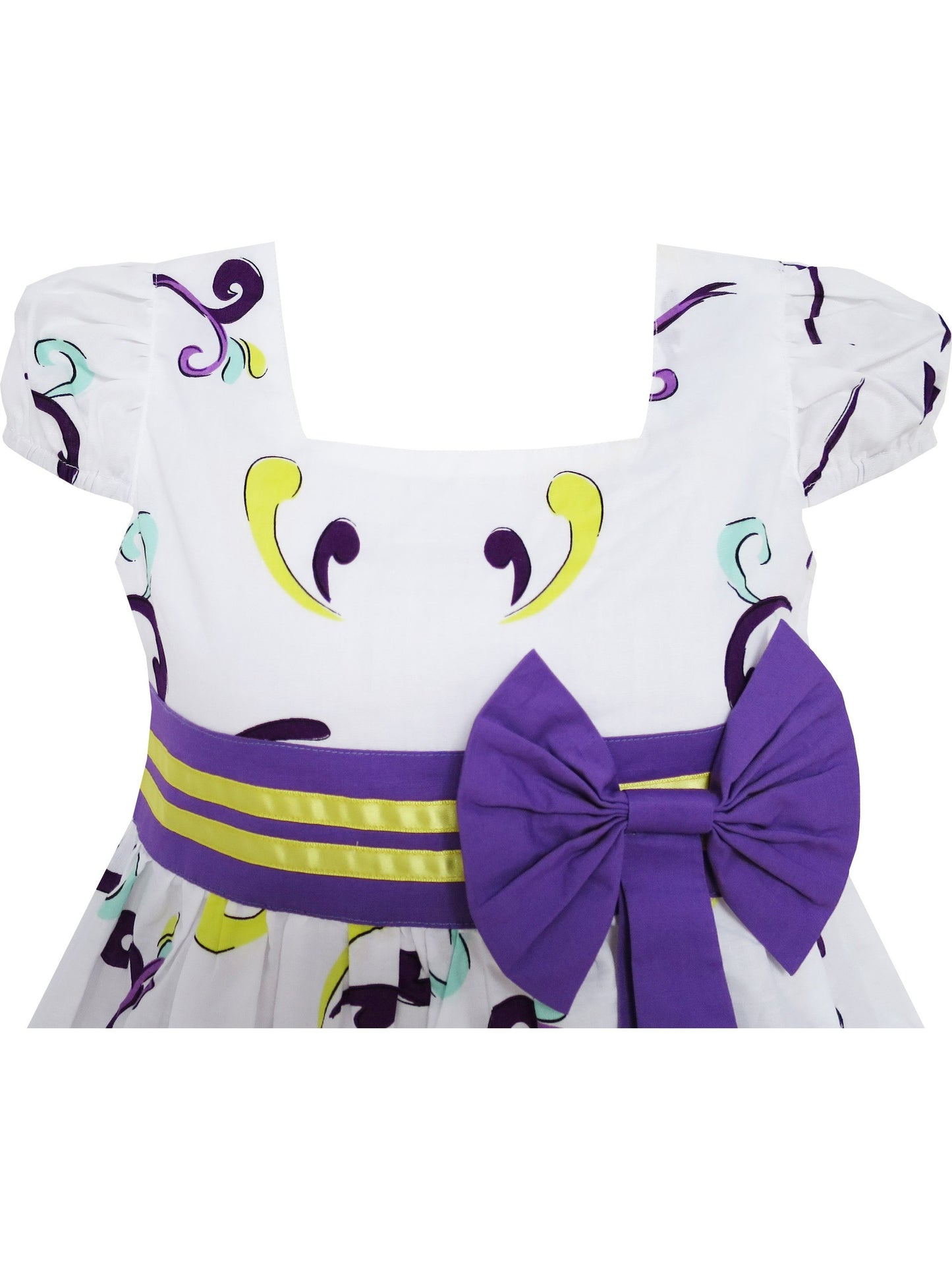Girls Dress Butterfly Print Bow Tie Princess School Children Clothing Purple
