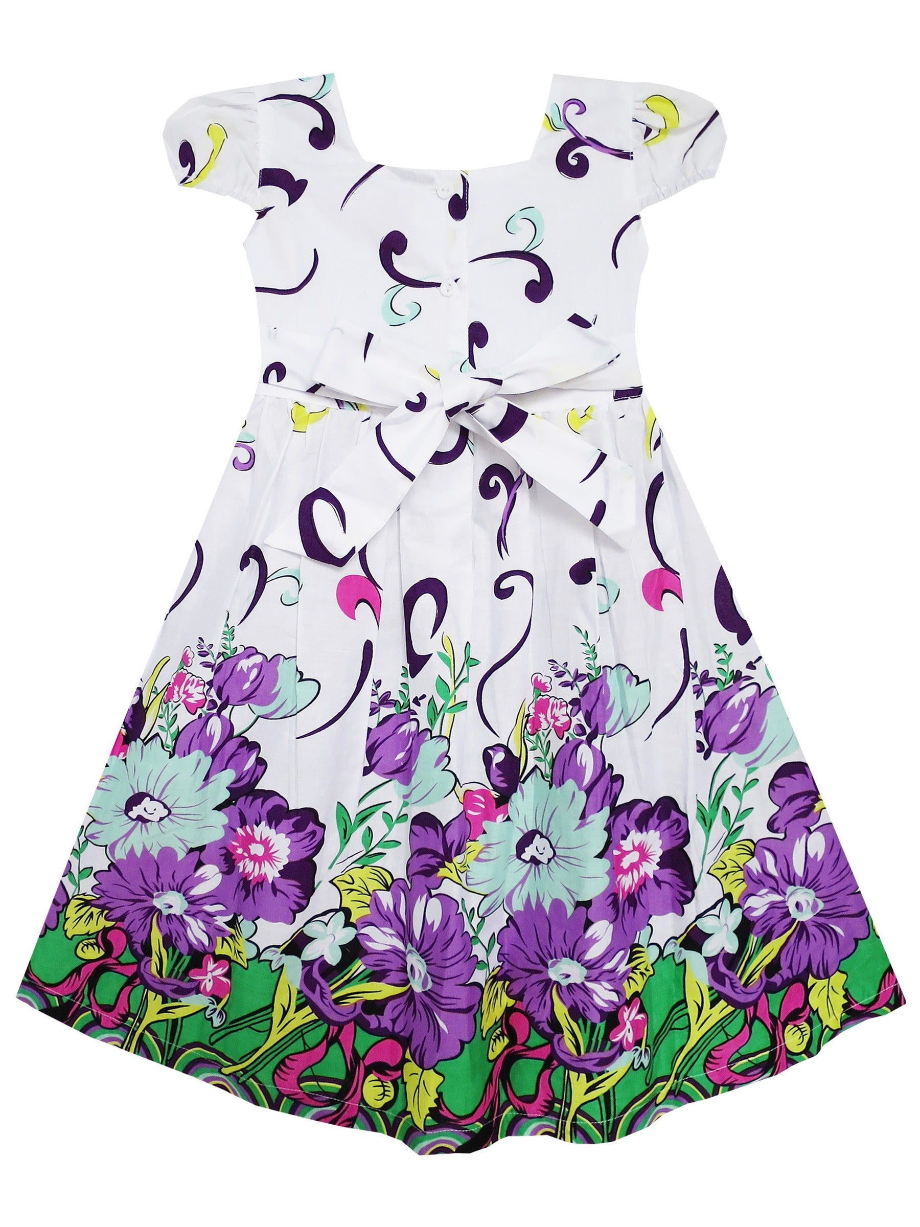 Girls Dress Butterfly Print Bow Tie Princess School Children Clothing Purple