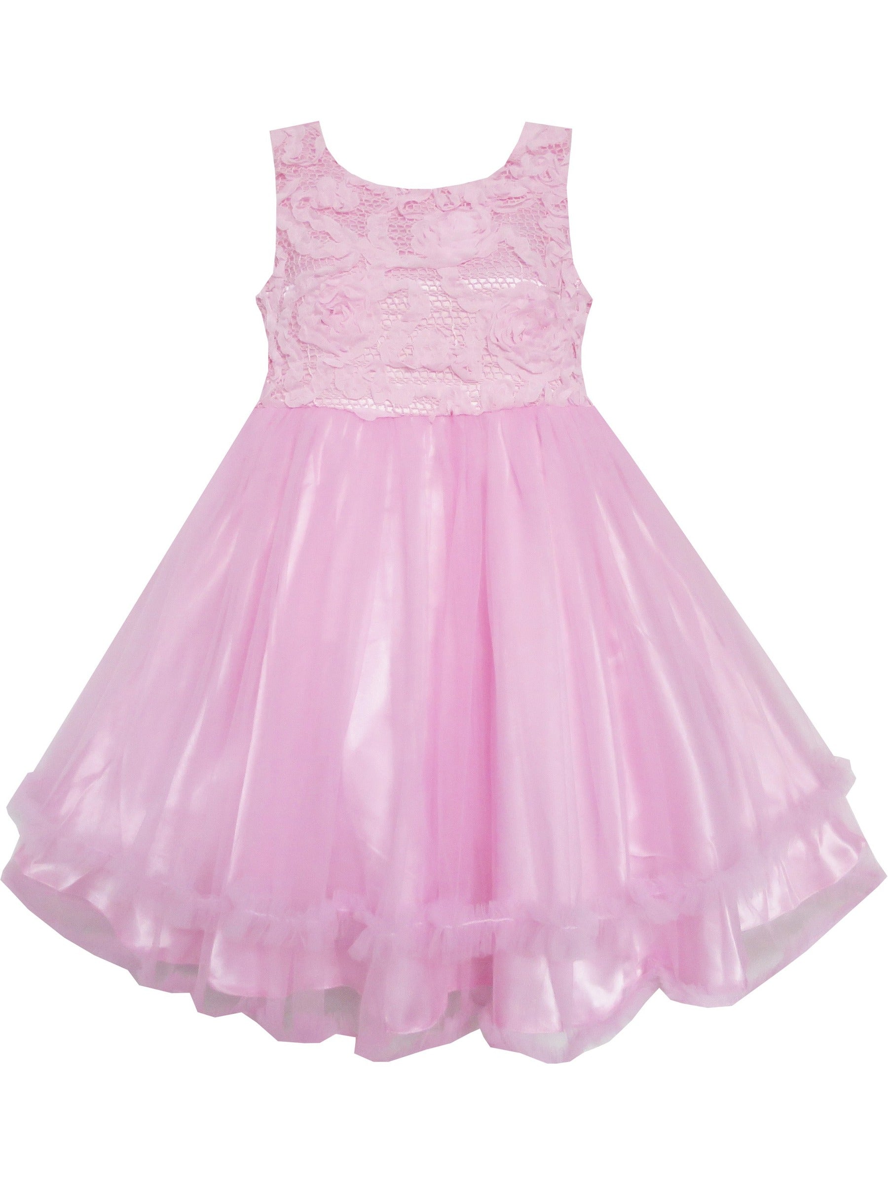 Girls Dress Champagne Multi-layers Wedding Pageant Kids Clothes Pink