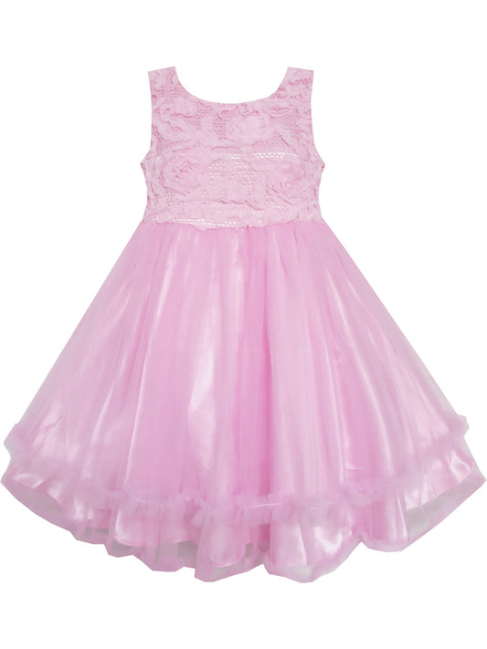 Girls Dress Champagne Multi-layers Wedding Pageant Kids Clothes Pink