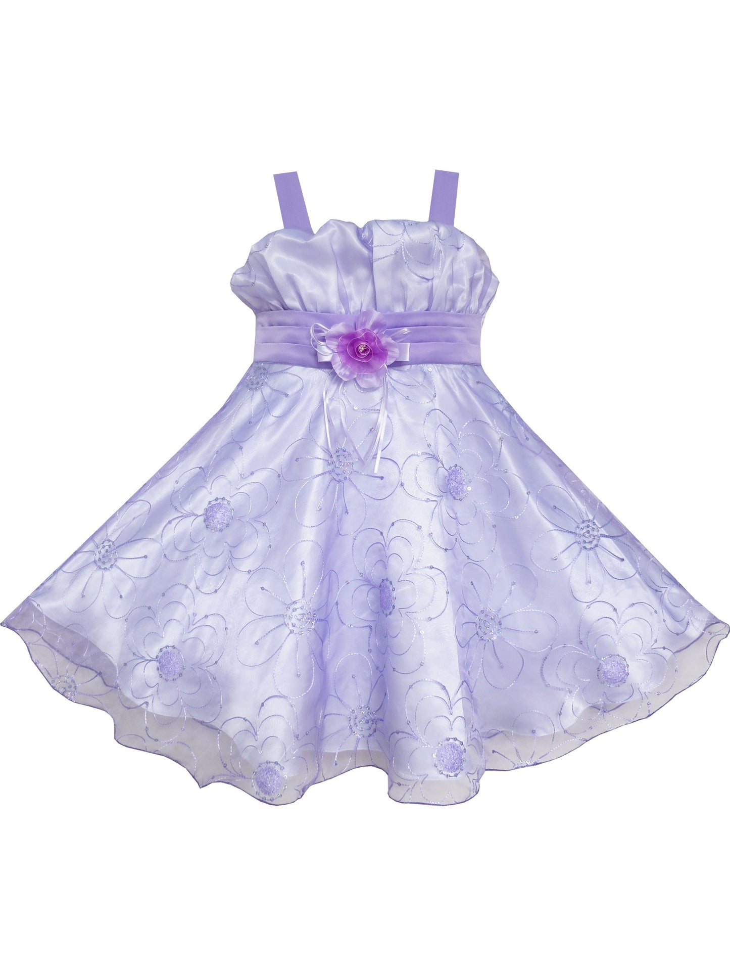 Girls Dress White Pleated Tank Bridesmaid Wedding Flower Girl Kids Purple