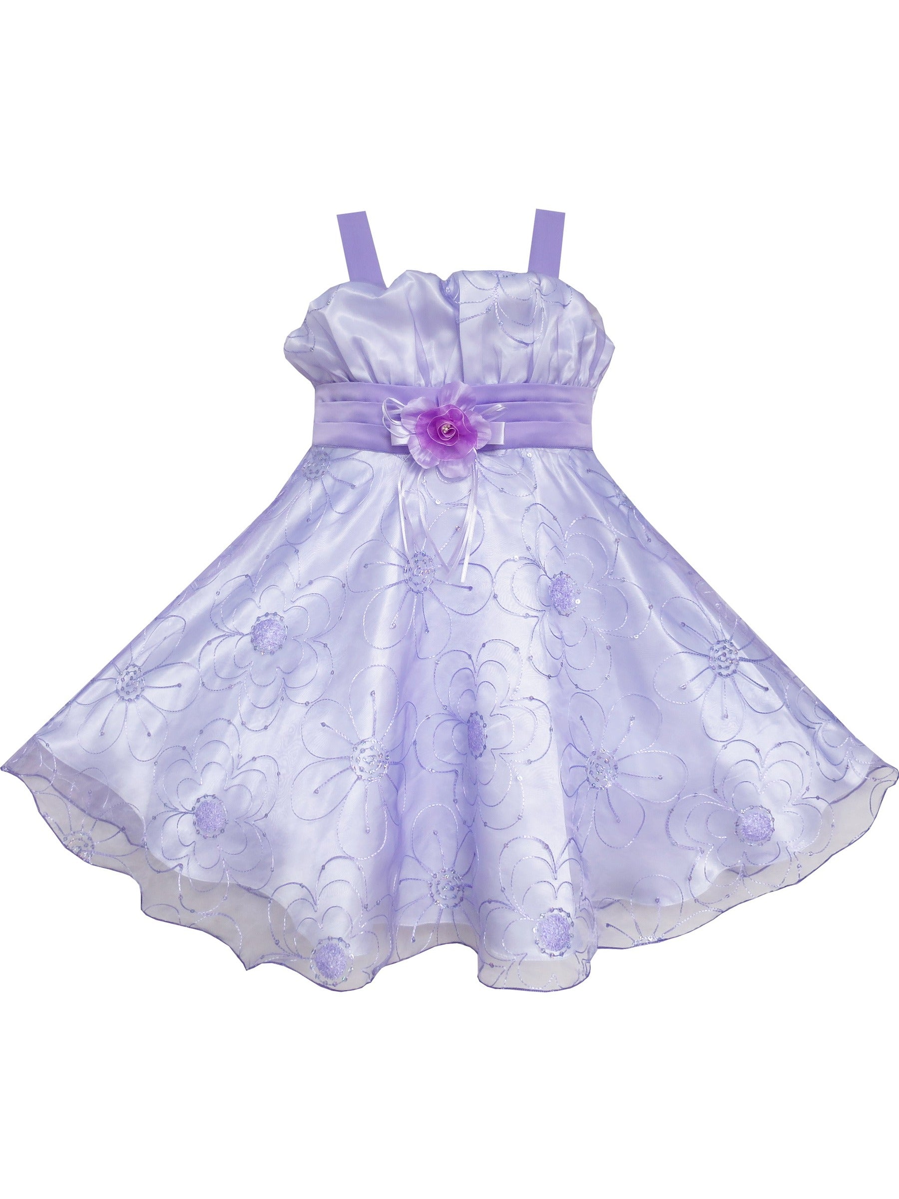 Girls Dress White Pleated Tank Bridesmaid Wedding Flower Girl Kids Purple