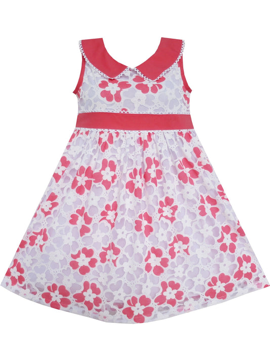 Girls Dress Pink Collar Hollow Out Princess Child Clothing Red