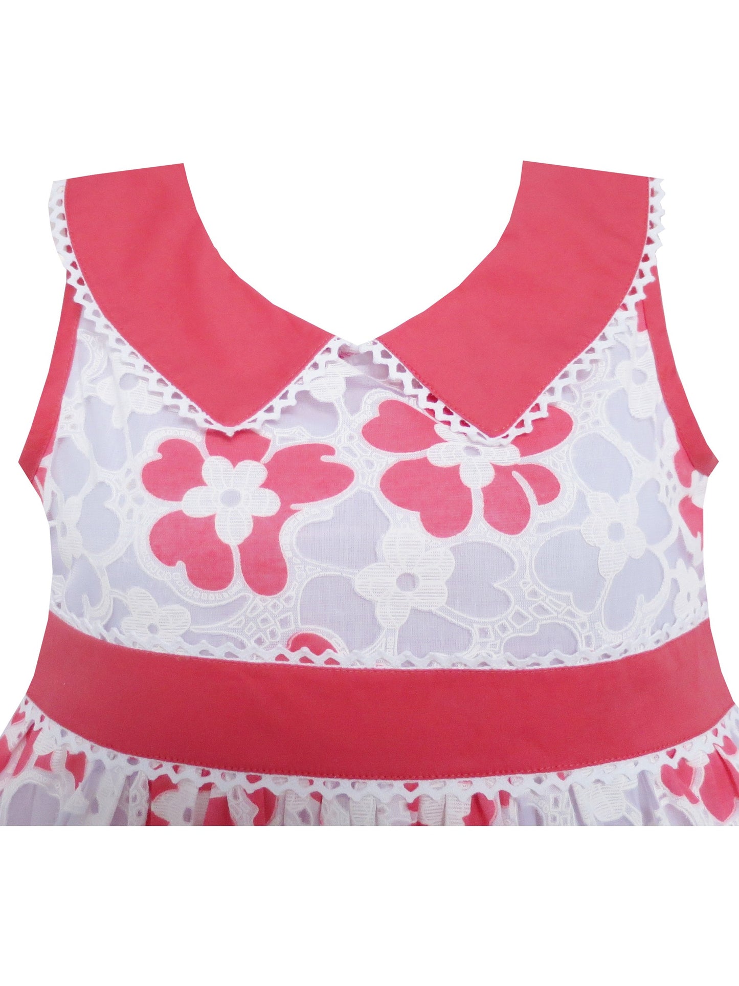 Girls Dress Pink Collar Hollow Out Princess Child Clothing Red