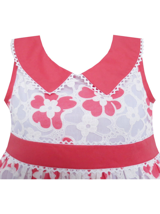 Girls Dress Pink Collar Hollow Out Princess Child Clothing Red