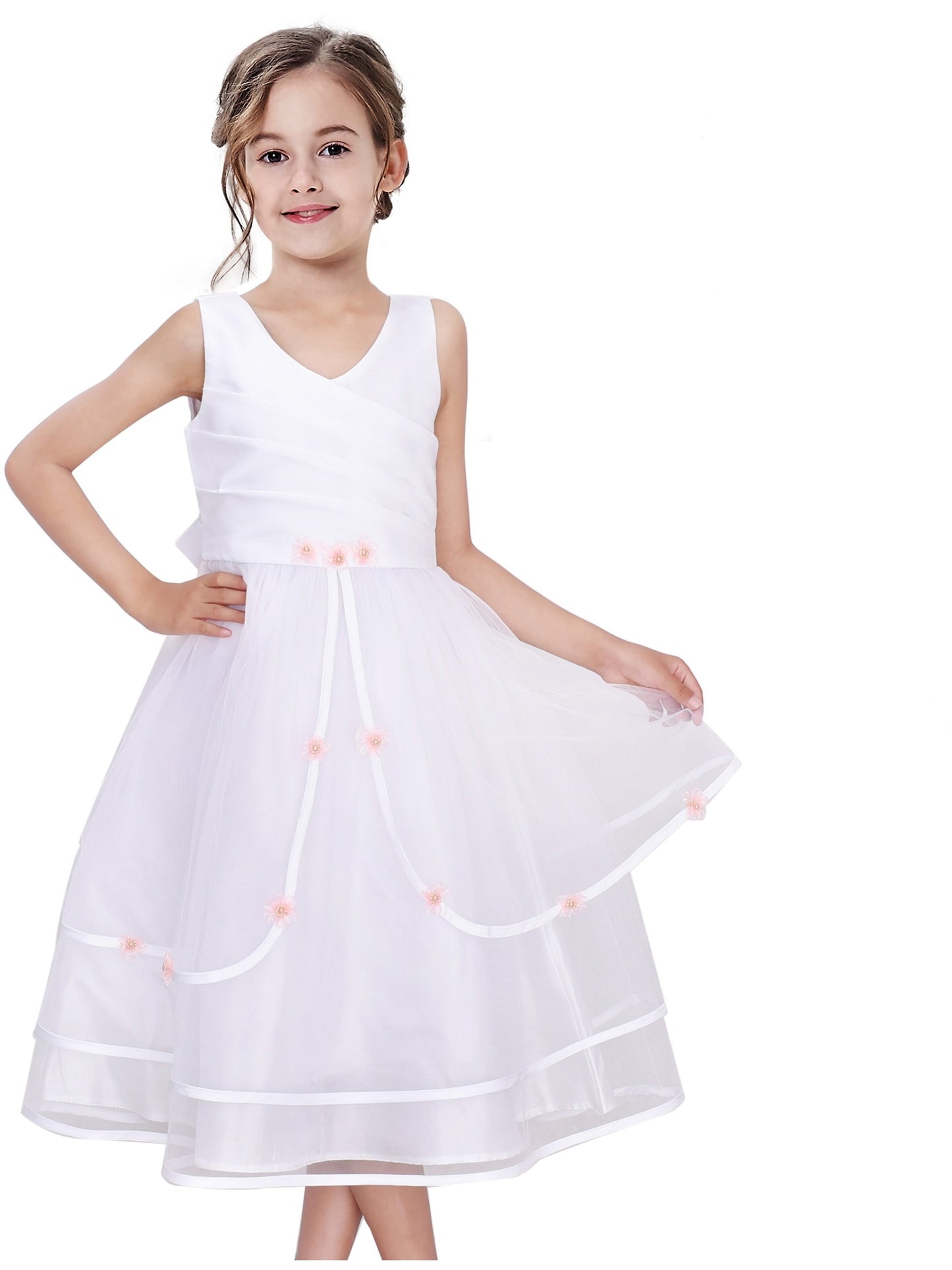 Girls Dress Purple Wedding Bridesmaid Pageant Kids White
