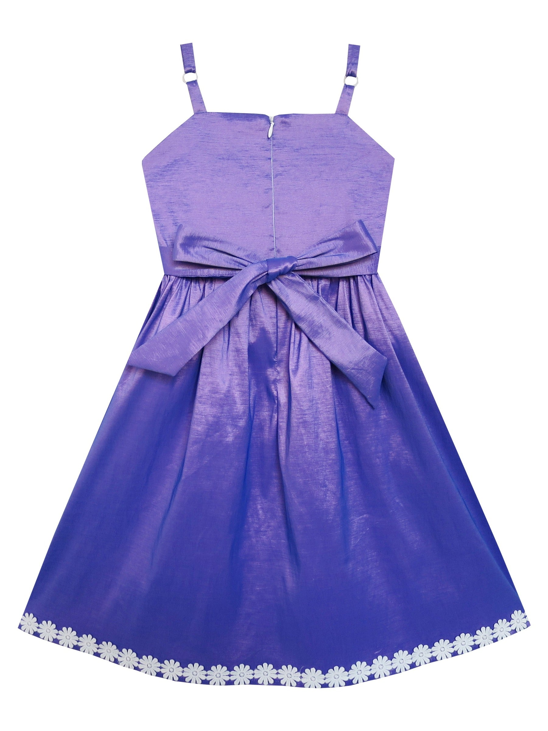 Girls Dress Purple Shinning Tank White Flower Trimmed Party Kids Purple
