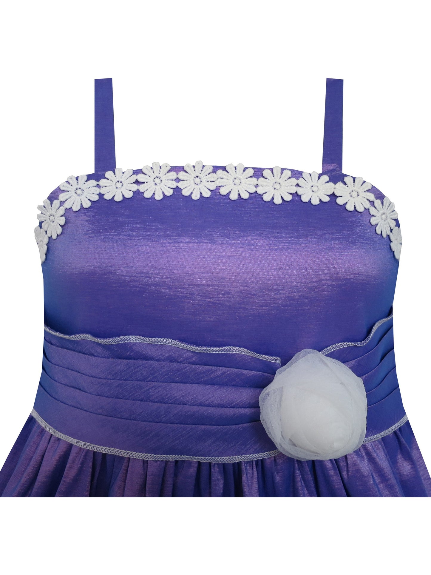 Girls Dress Purple Shinning Tank White Flower Trimmed Party Kids Purple