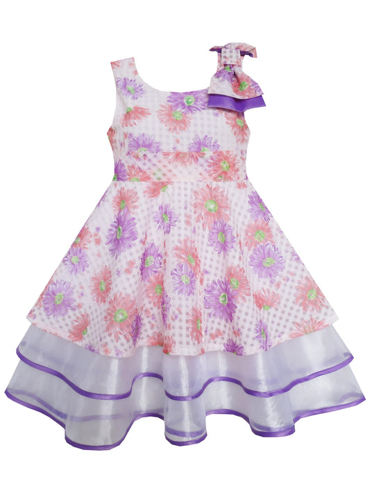 Girls Dress Purple Flower Lace Trim Bow Tie Sleeveless Purple