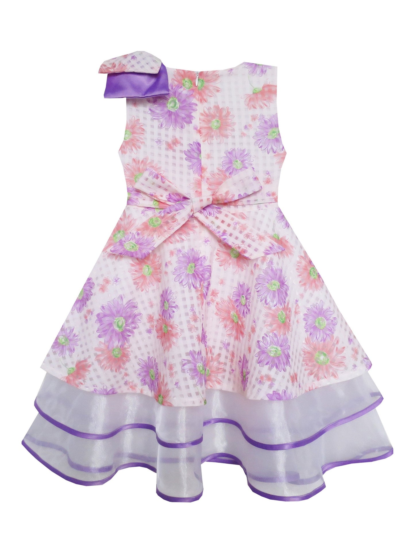 Girls Dress Purple Flower Lace Trim Bow Tie Sleeveless Purple