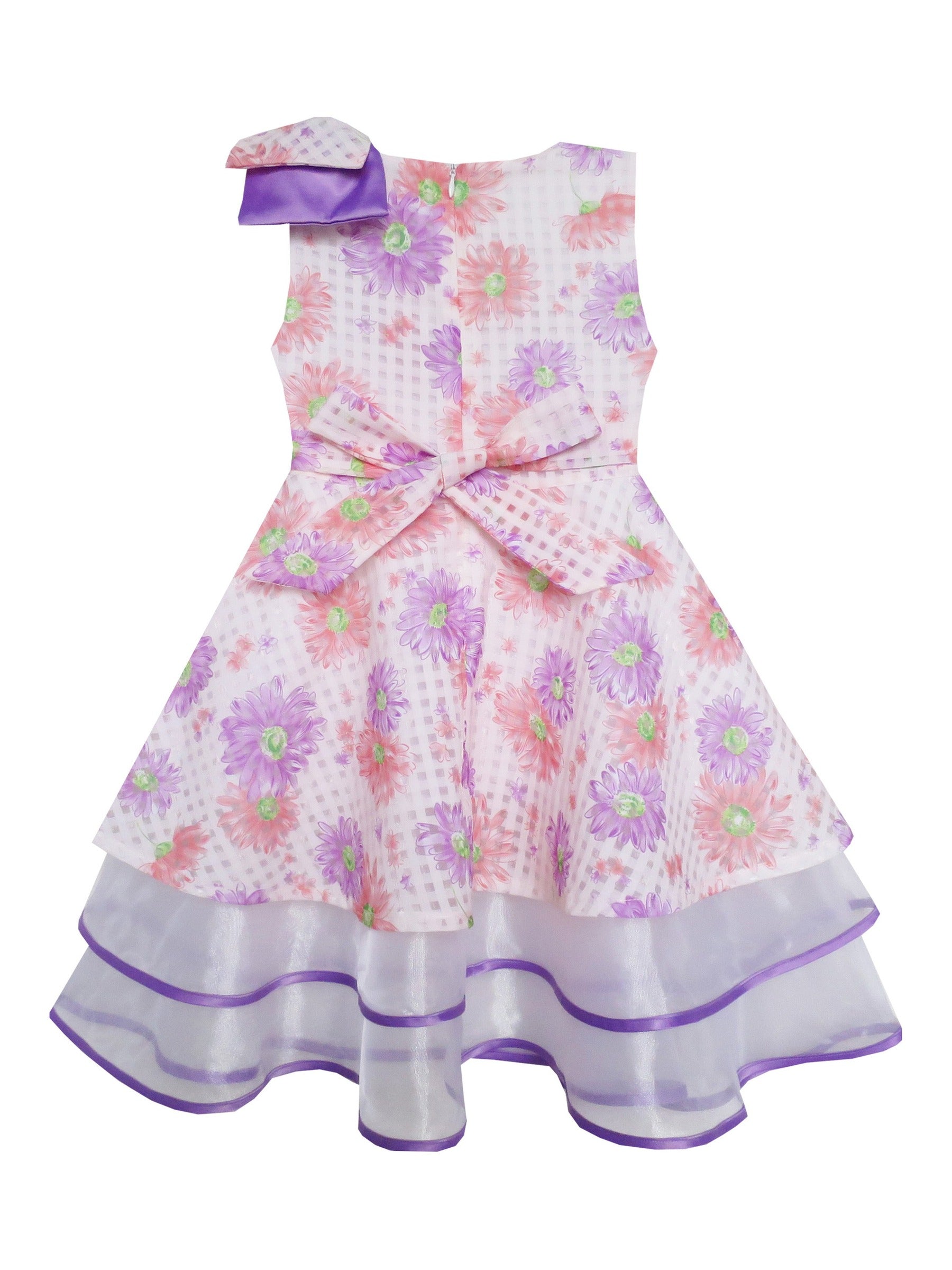 Girls Dress Purple Flower Lace Trim Bow Tie Sleeveless Purple