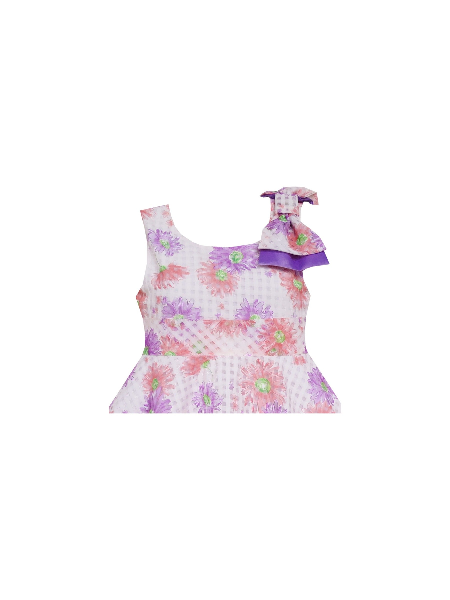 Girls Dress Purple Flower Lace Trim Bow Tie Sleeveless Purple