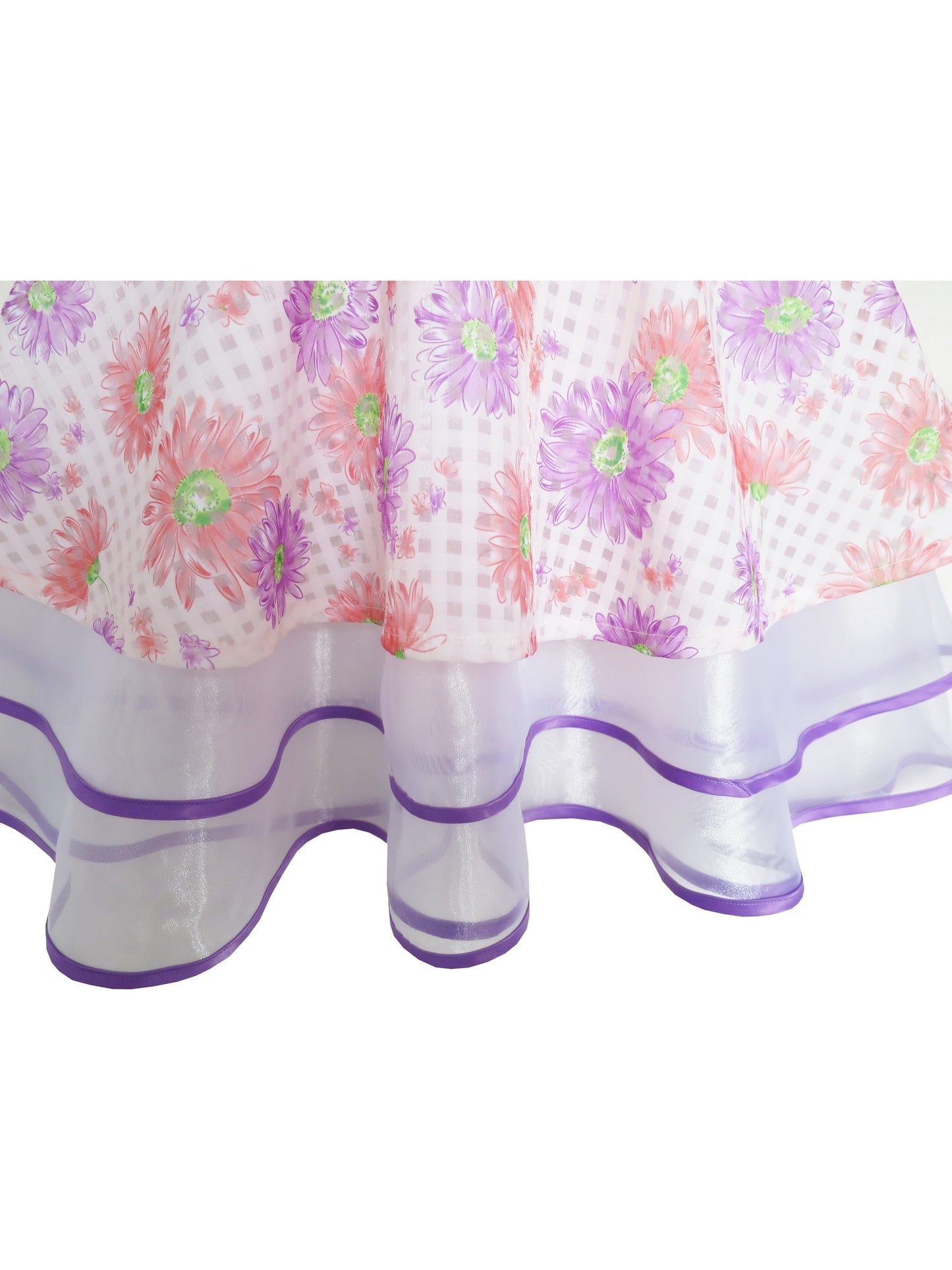 Girls Dress Purple Flower Lace Trim Bow Tie Sleeveless Purple
