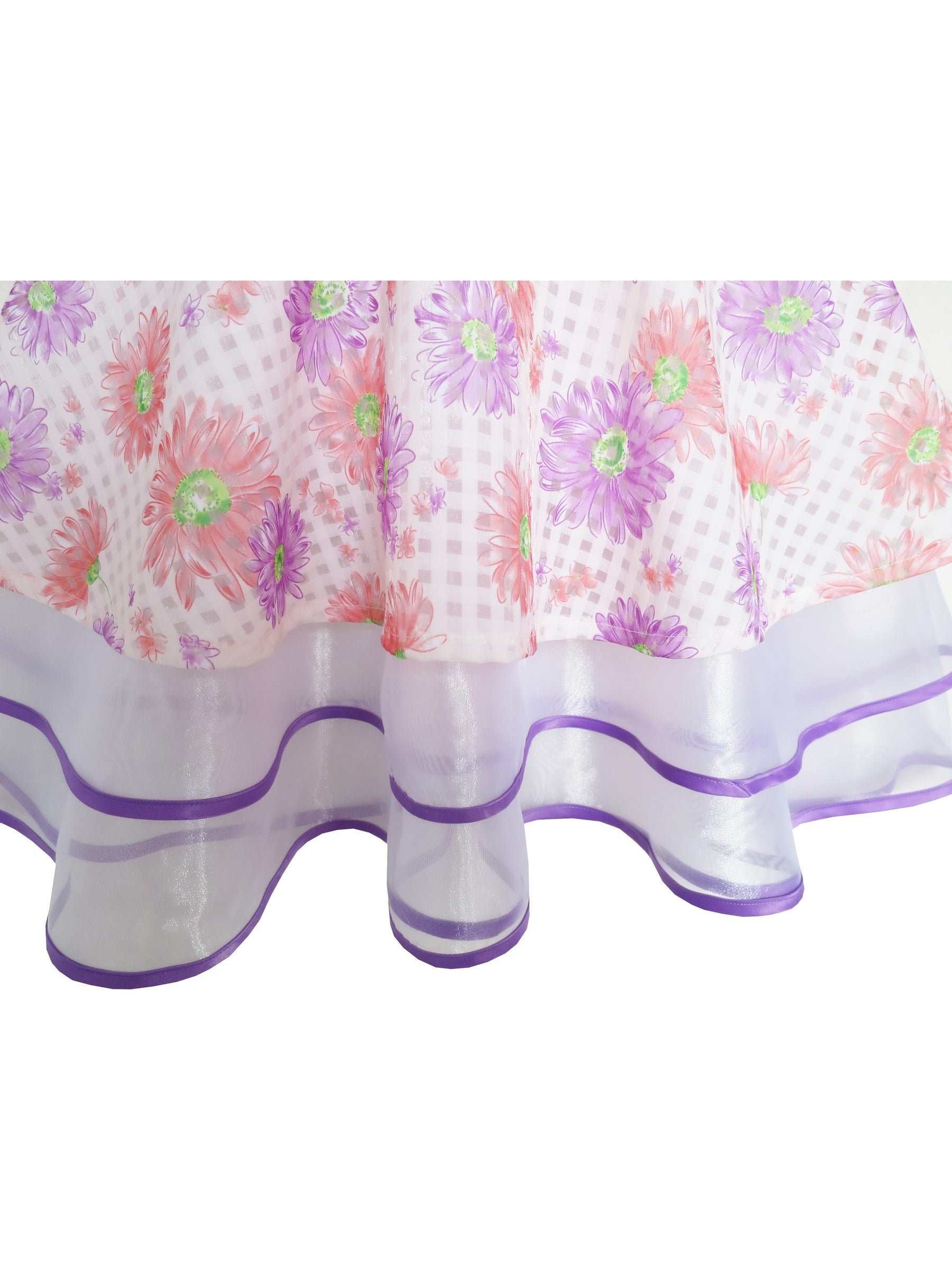 Girls Dress Purple Flower Lace Trim Bow Tie Sleeveless Purple