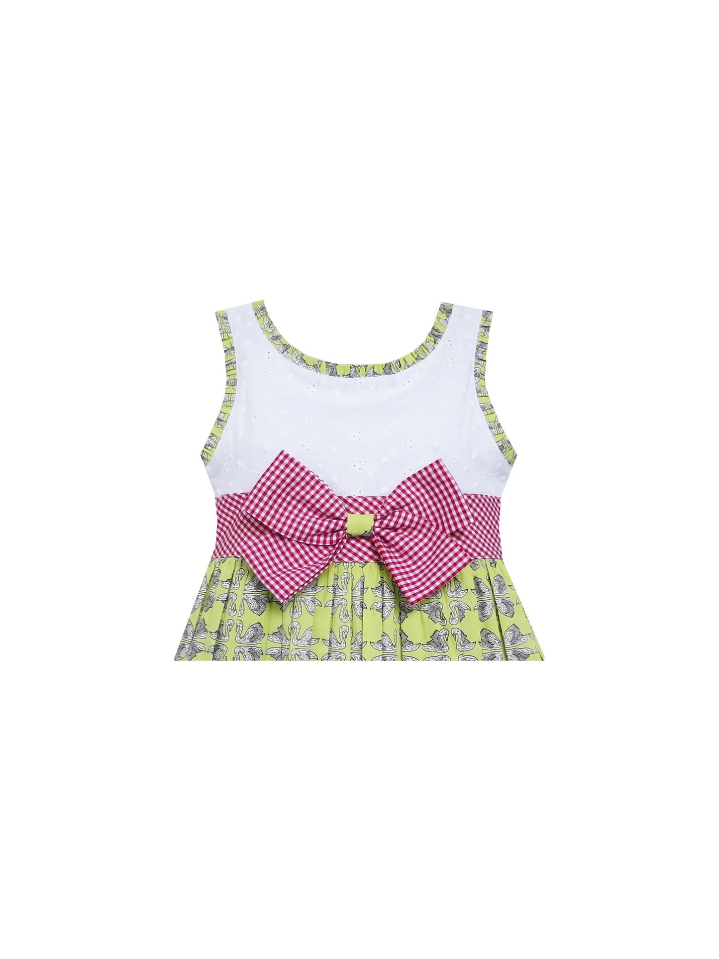 Girls Dress Bow Tie Swan Print Princess Cotton Green Green
