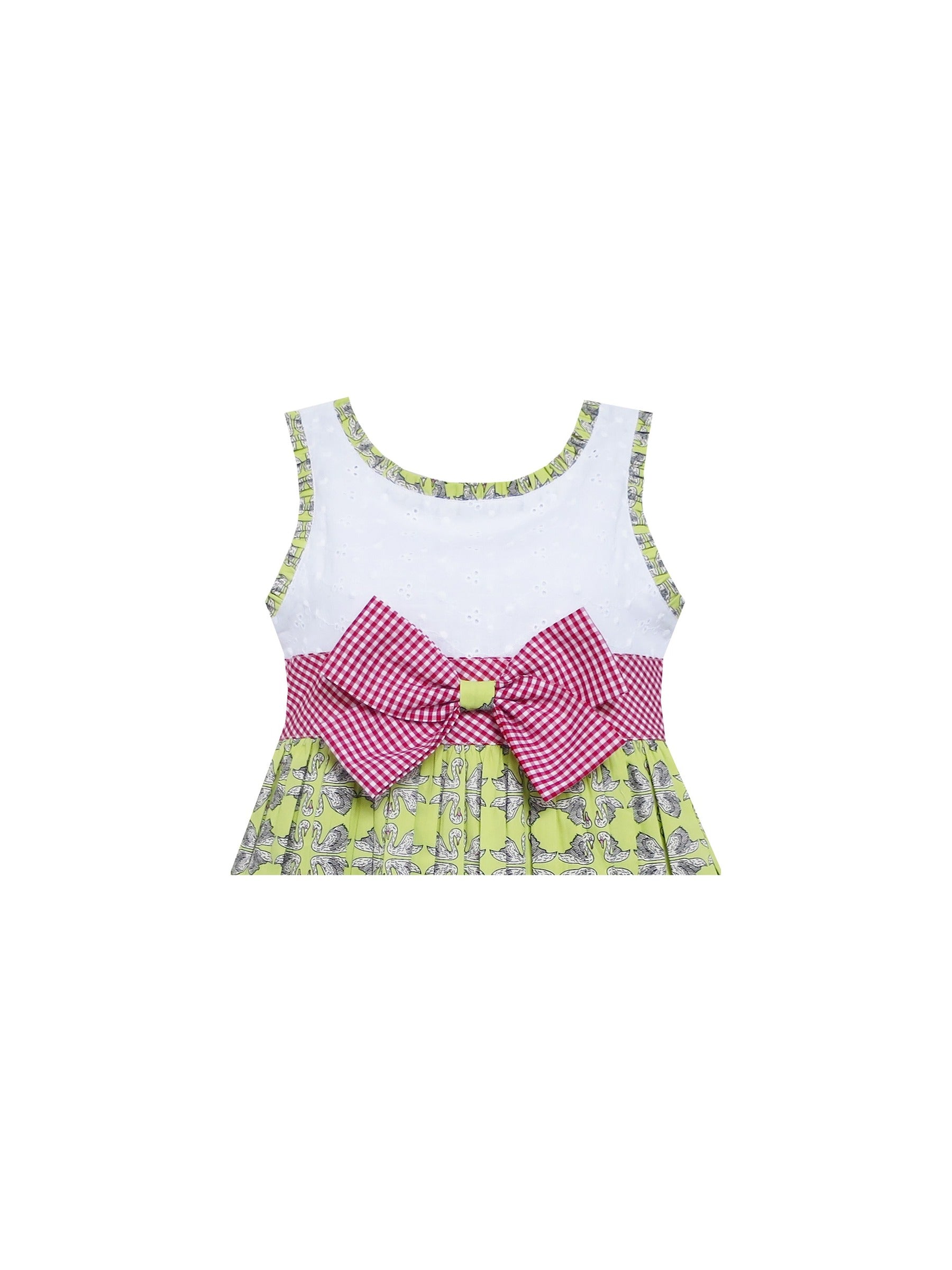 Girls Dress Bow Tie Swan Print Princess Cotton Green Green