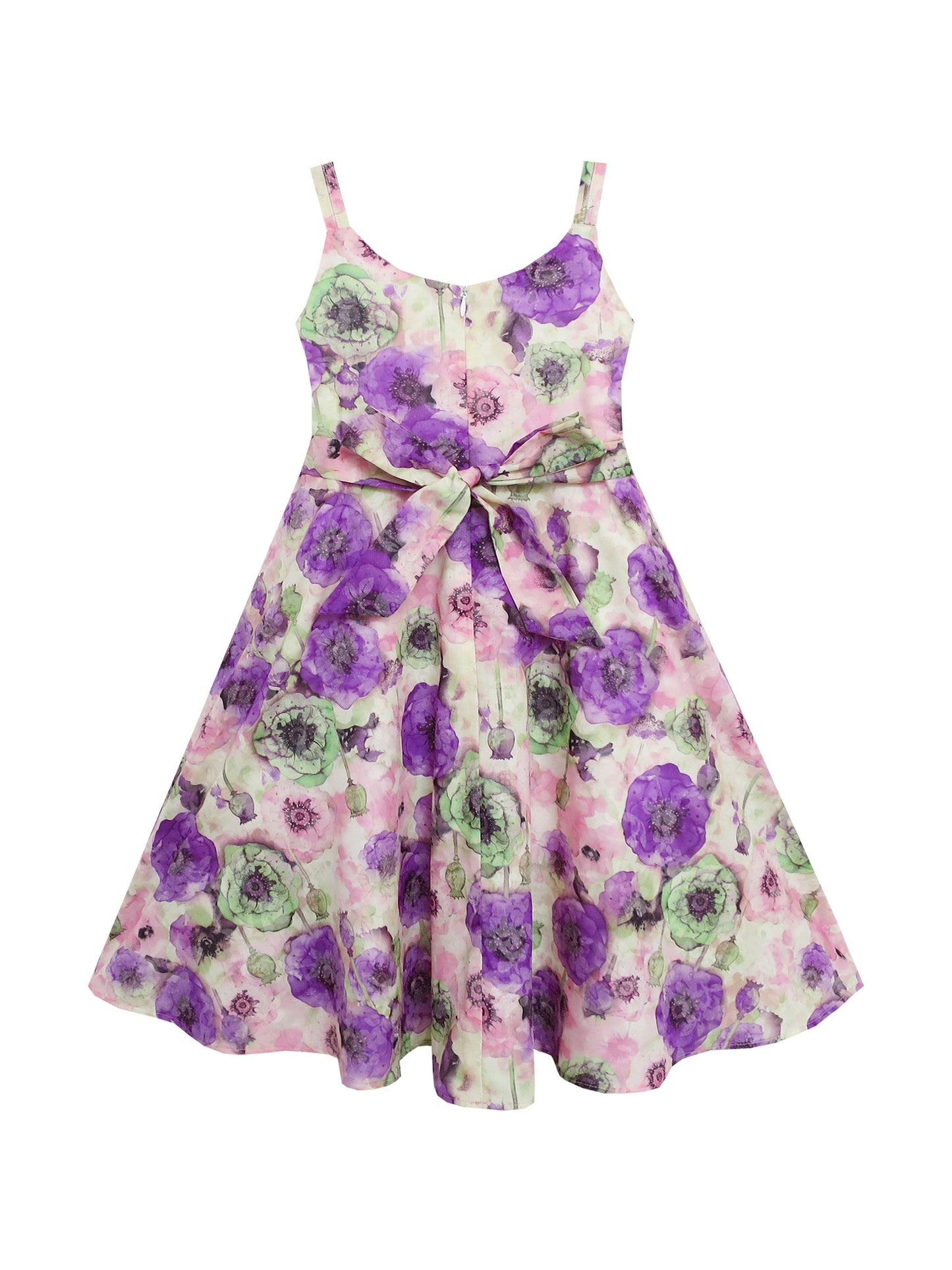 Girls Dress Sling Bow Tie Flower Princess Cotton Pink Purple