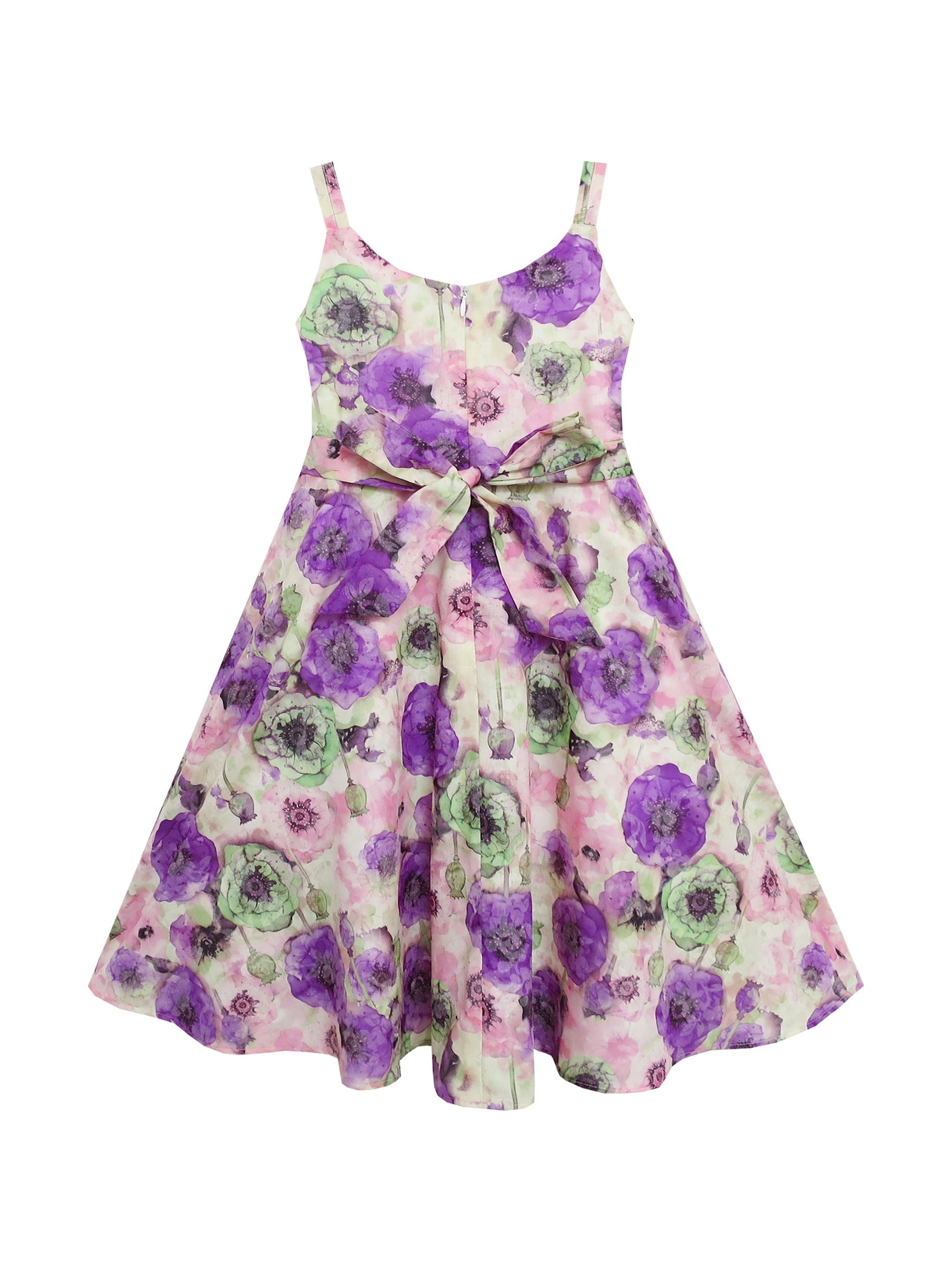 Girls Dress Sling Bow Tie Flower Princess Cotton Pink Purple