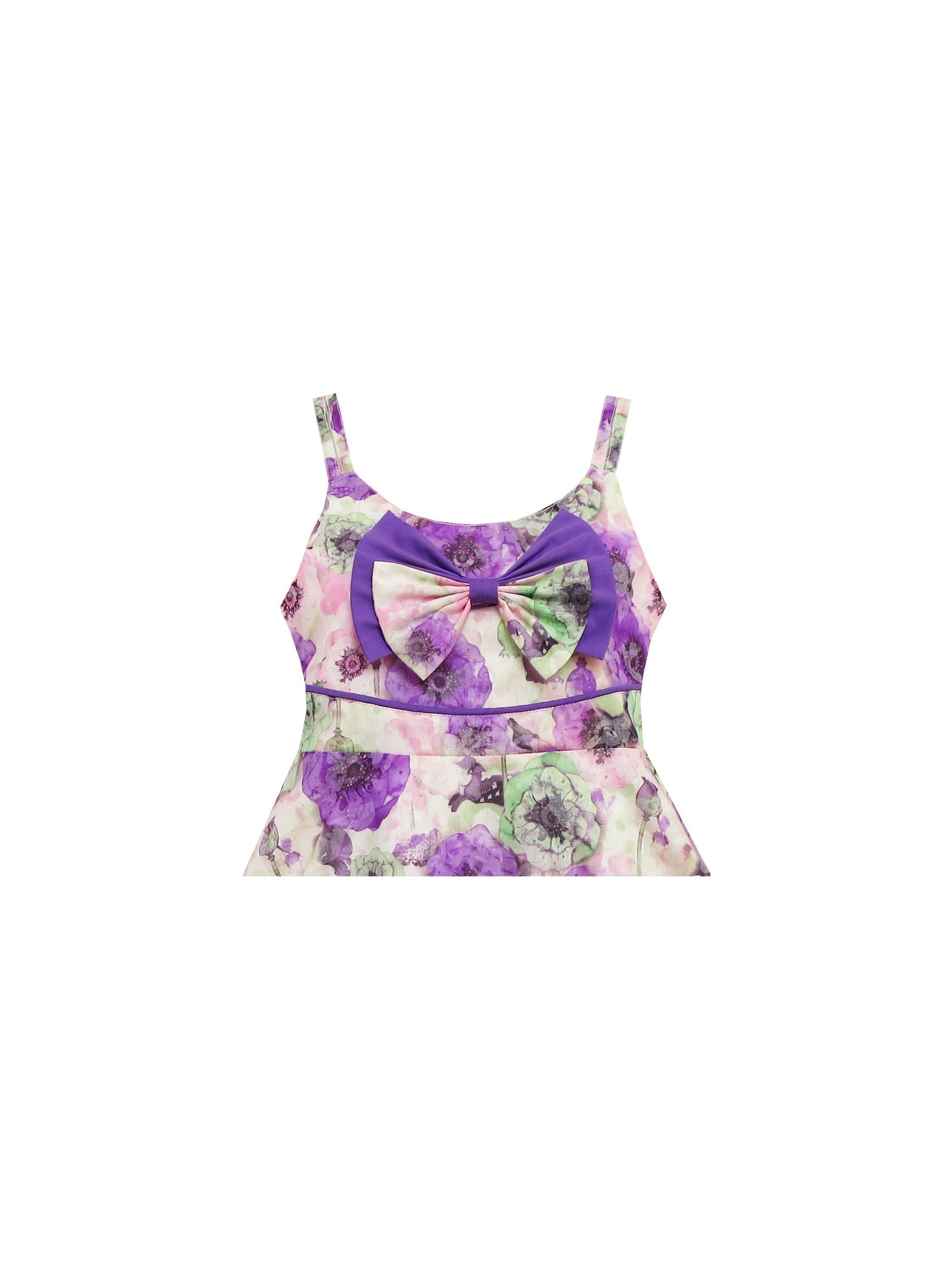 Girls Dress Sling Bow Tie Flower Princess Cotton Pink Purple