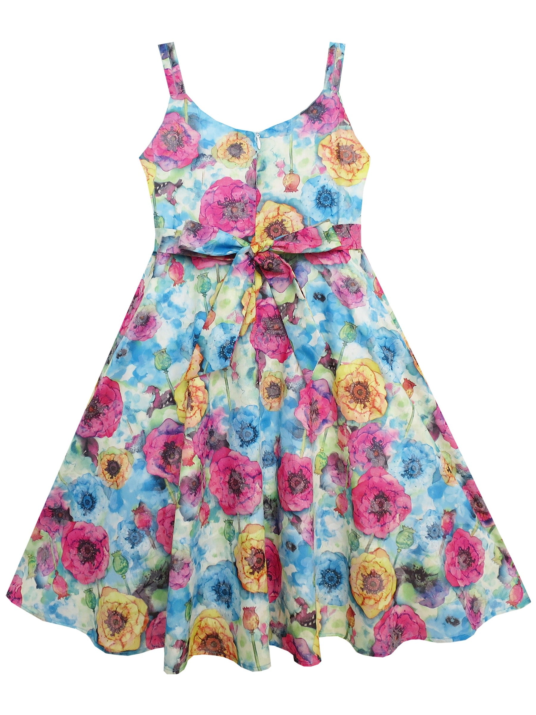Girls Dress Sling Bow Tie Flower Princess Cotton Pink Pink