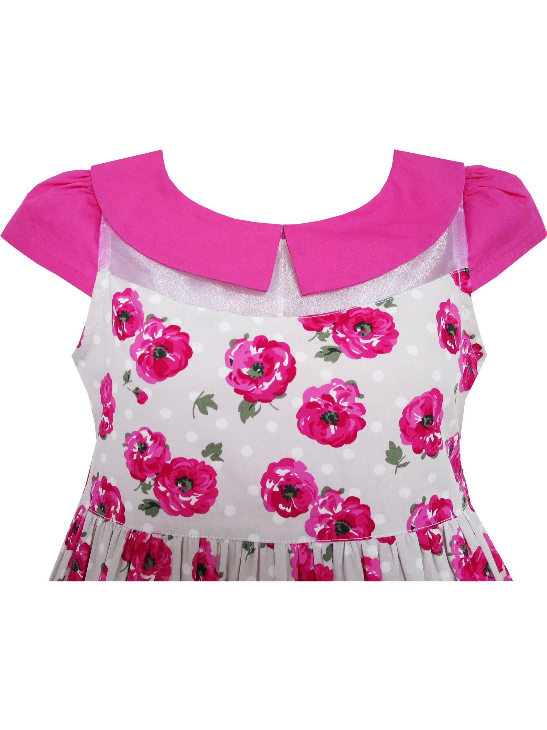 Girls Dress Rose Flower Turn-down Collar Lace Pink Pink