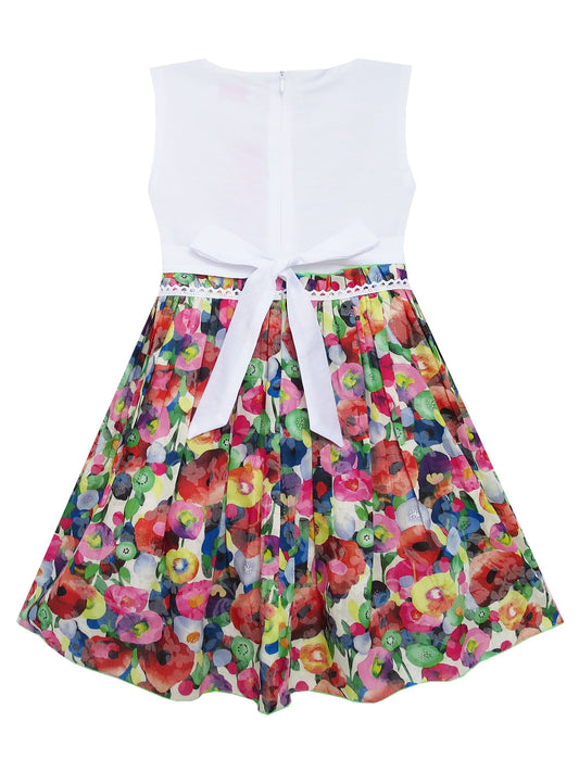 Girls Dress Bow Tie Blooming Flower Detailing Collar Green Green